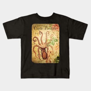 The Octopus - Vintage French Postcard Kids T-Shirt